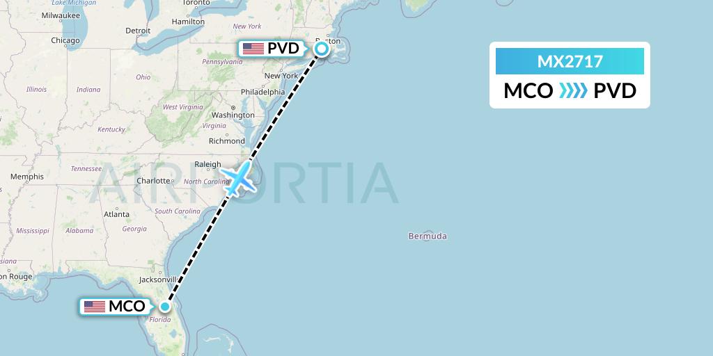 MX2717 Breeze Airways Flight Map: Orlando to Providence