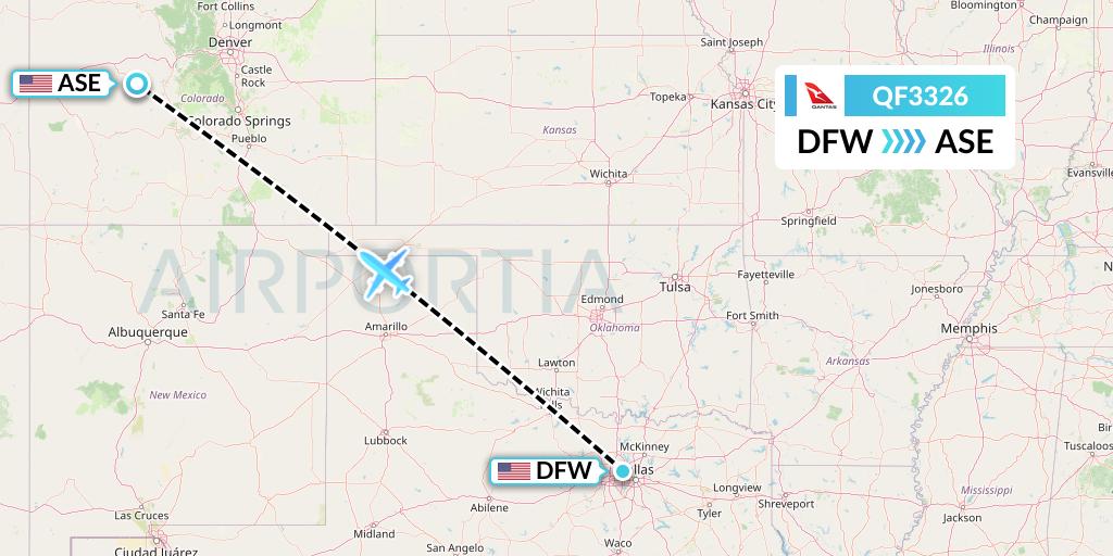 QF3326 Qantas Flight Map: Dallas to Aspen