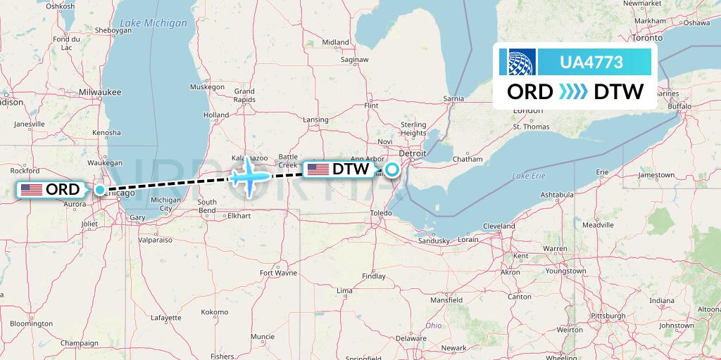 UA4773 United Airlines Flight Map: Chicago to Detroit