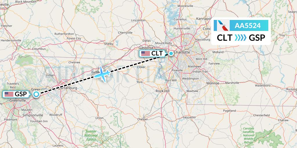 AA5524 American Airlines Flight Map: Charlotte to Greenville-Spartanburg
