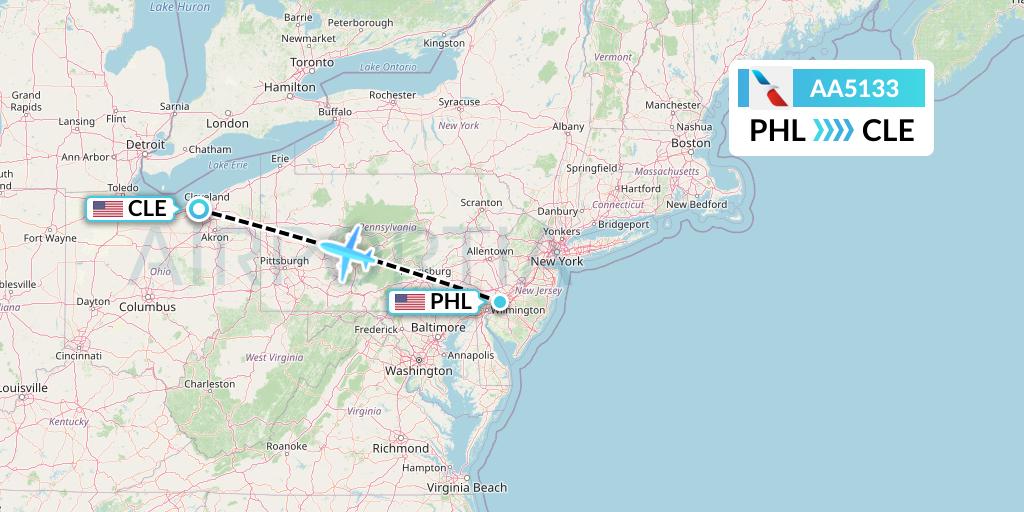 AA5133 American Airlines Flight Map: Philadelphia to Cleveland
