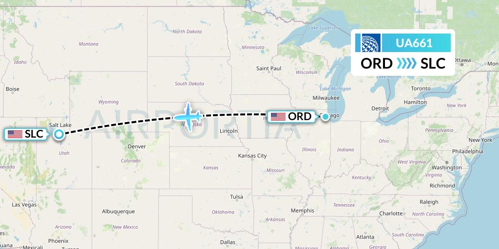 UA661 United Airlines Flight Map: Chicago to Salt Lake City