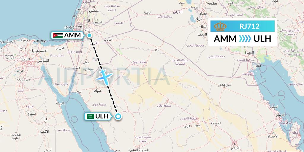 RJ712 Royal Jordanian Flight Map: Amman to Al Ula