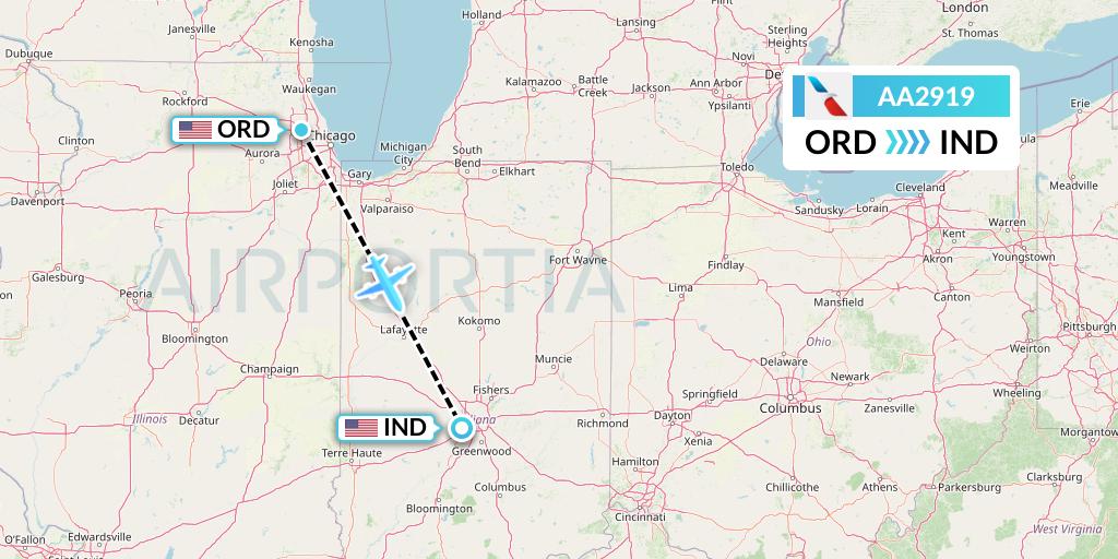 AA2919 American Airlines Flight Map: Chicago to Indianapolis