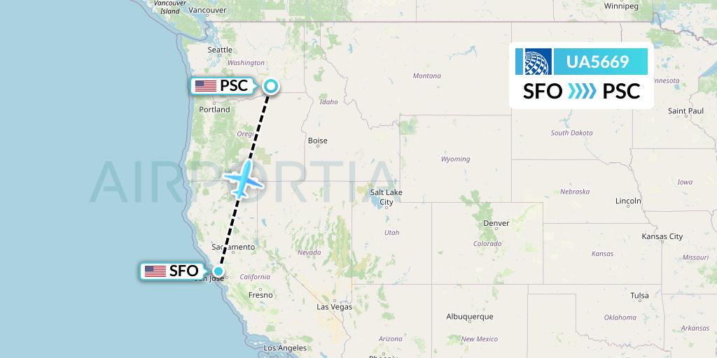 UA5669 United Airlines Flight Map: San Francisco to Pasco