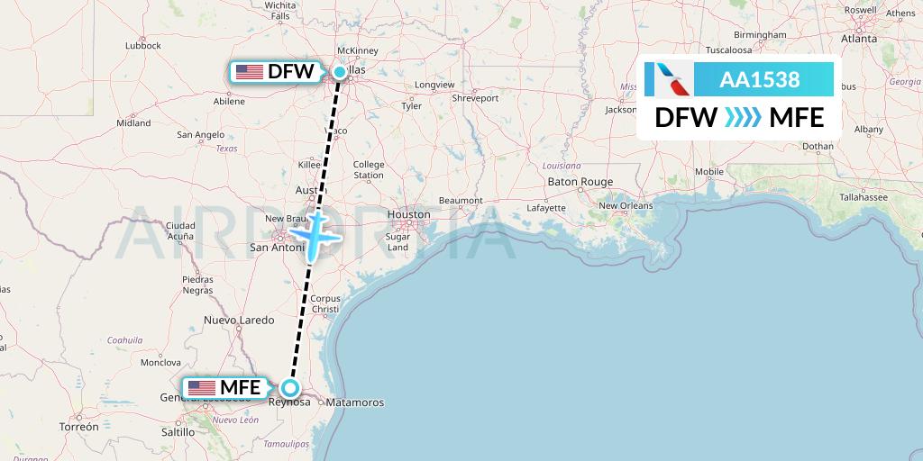 AA1538 American Airlines Flight Map: Dallas to McAllen