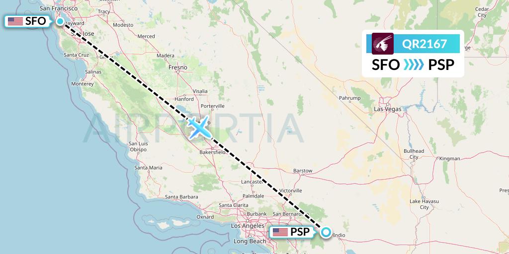 QR2167 Qatar Airways Flight Map: San Francisco to Palm Springs