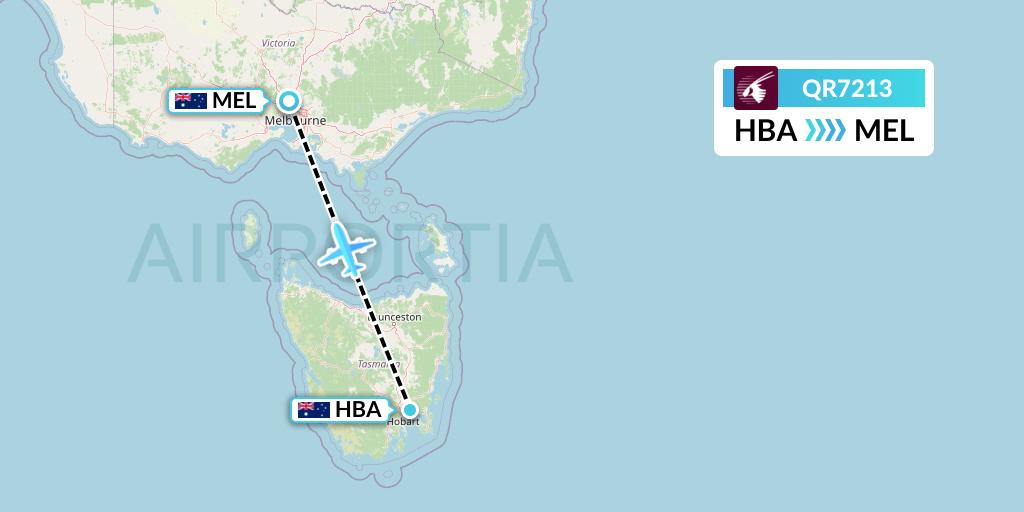 QR7213 Qatar Airways Flight Map: Hobart to Melbourne