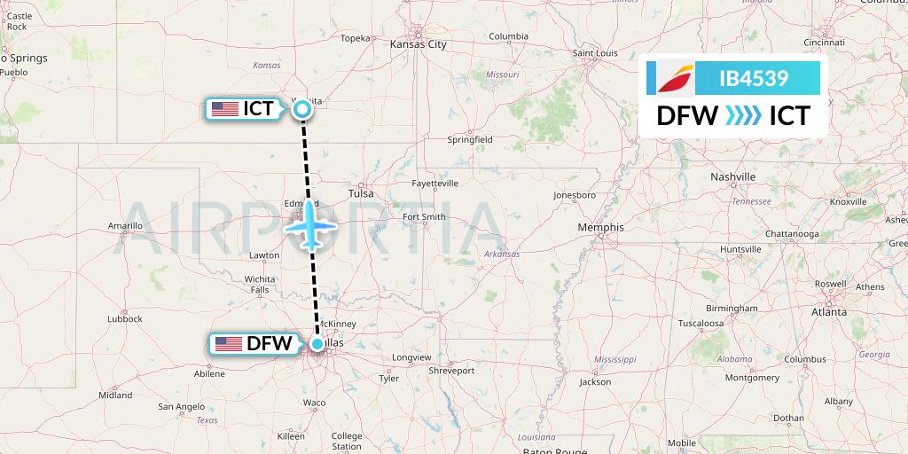 IB4539 Iberia Flight Map: Dallas to Wichita