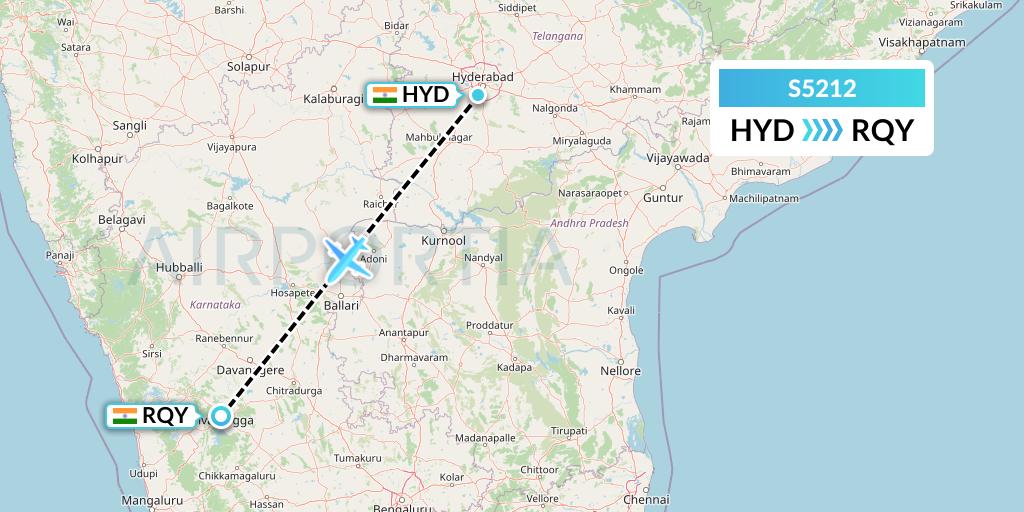S5212 Star Air Flight Map: Hyderabad to Bangalore