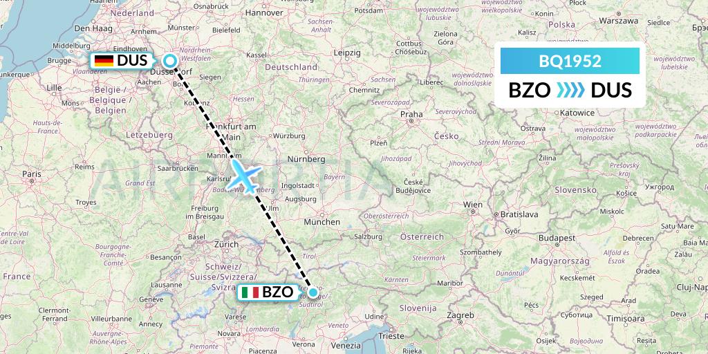 BQ1952 Skyalps Flight Map: Bolzano to Dusseldorf