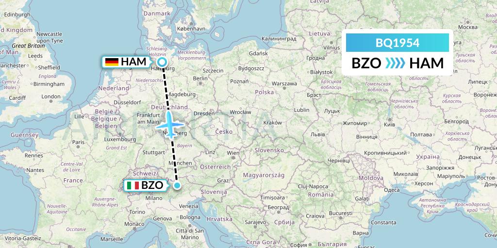 BQ1954 Skyalps Flight Map: Bolzano to Hamburg