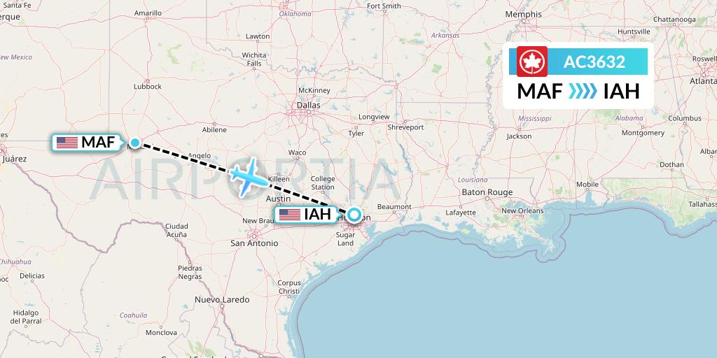 AC3632 Air Canada Flight Map: Midland to Houston