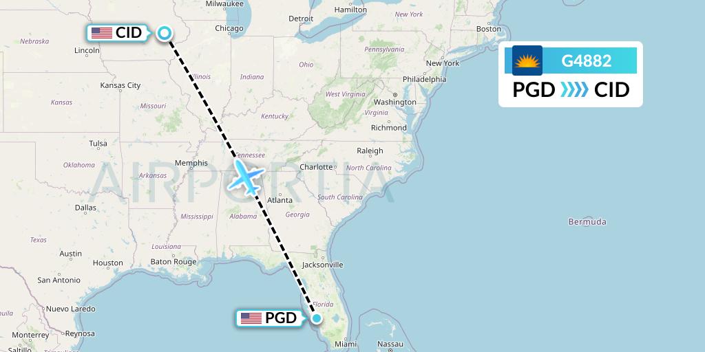 G4882 Allegiant Air Flight Map: Punta Gorda to Cedar Rapids
