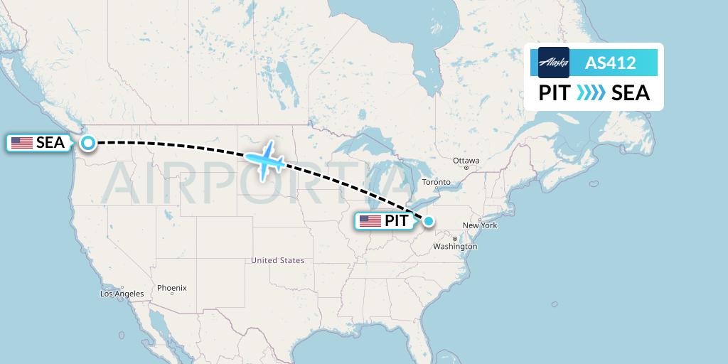 AS412 Alaska Airlines Flight Map: Pittsburgh to Seattle