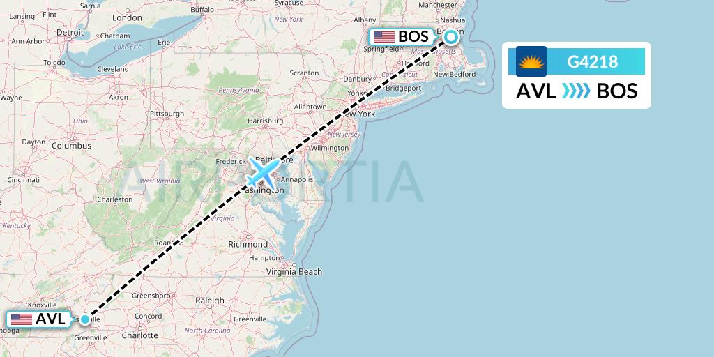 G4218 Allegiant Air Flight Map: Asheville to Boston