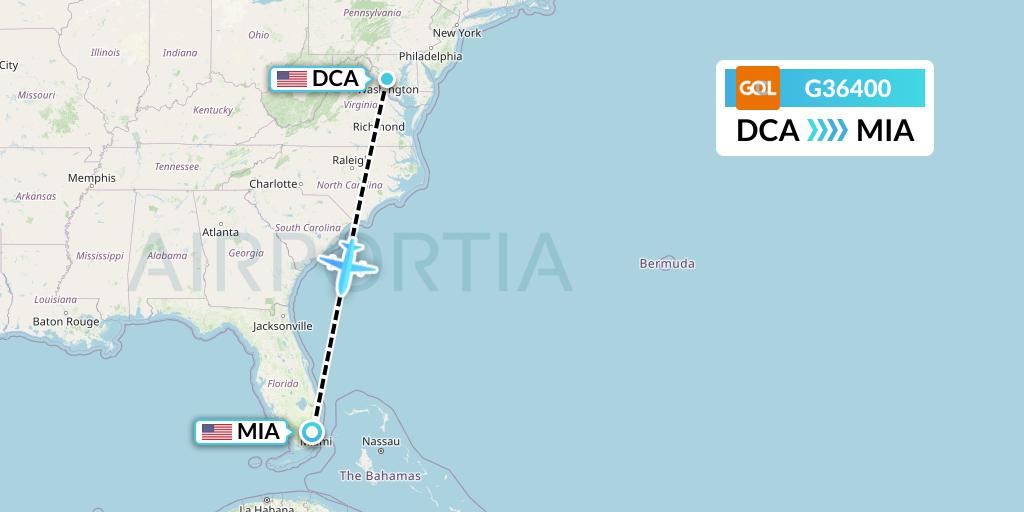 G36400 GOL Transportes Aeros Flight Map: Washington to Miami