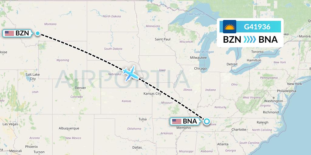 G41936 Allegiant Air Flight Map: Bozeman to Nashville