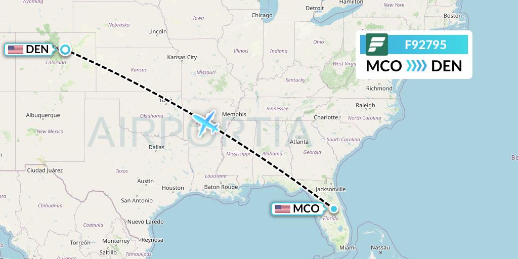 F92795 Frontier Airlines Flight Map: Orlando to Denver