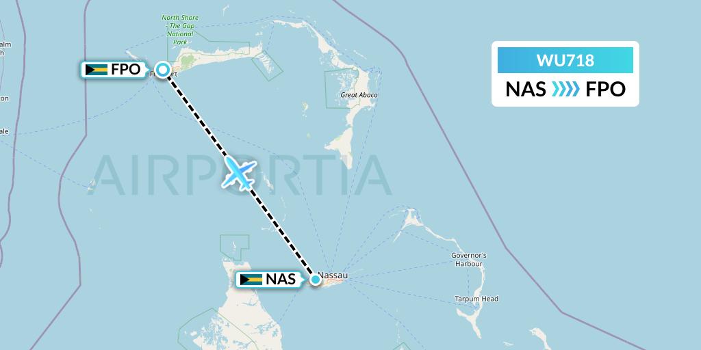 WU718 Western Air Flight Map: Nassau to Freeport