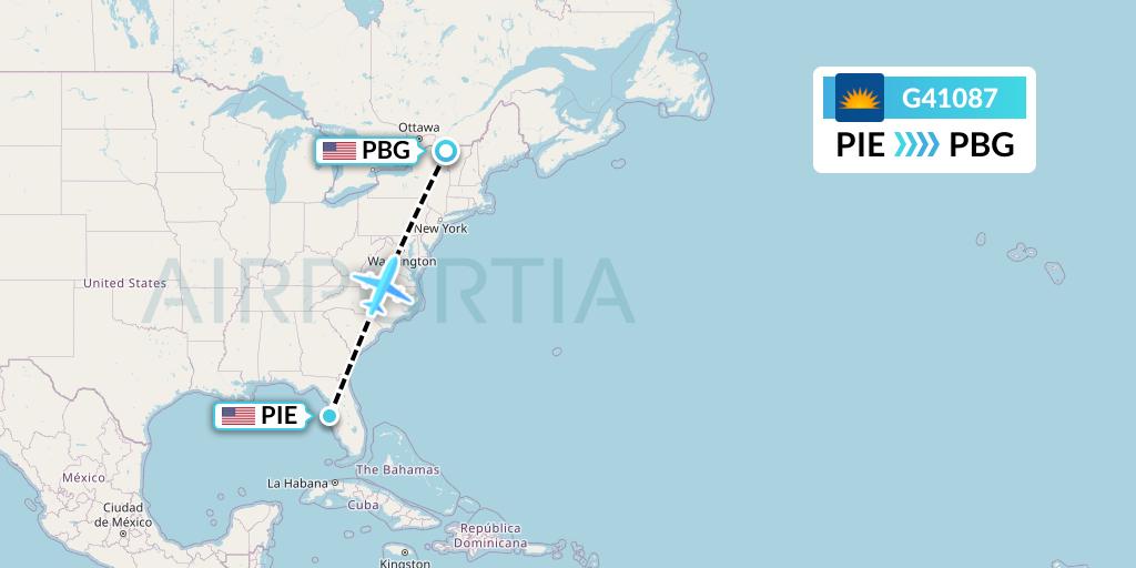 G41087 Allegiant Air Flight Map: St. Petersburg to Plattsburgh