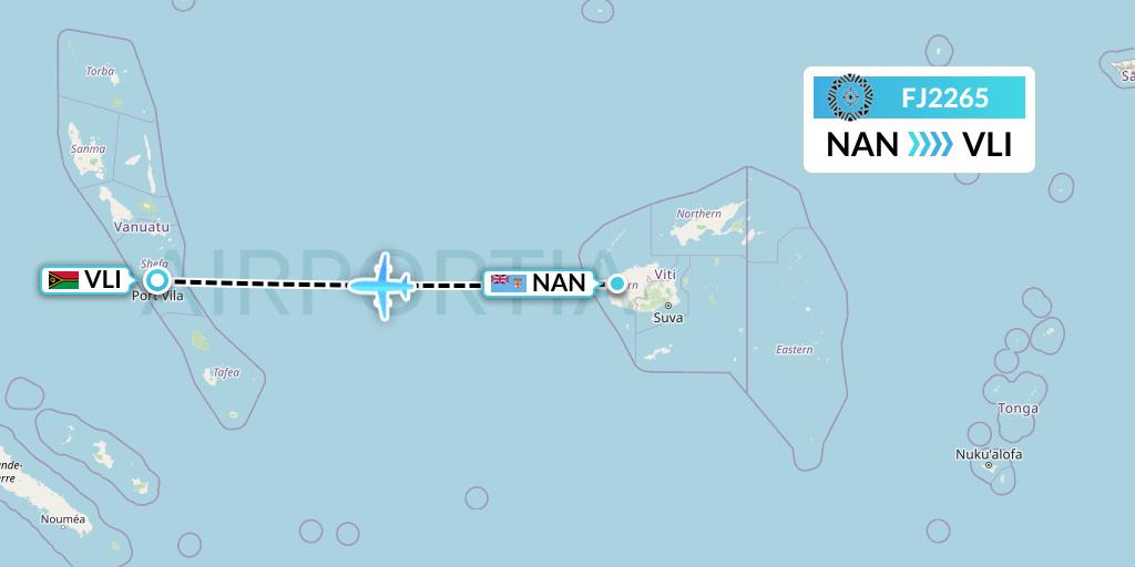 FJ2265 Fiji Airways Flight Map: Nadi to Port Vila