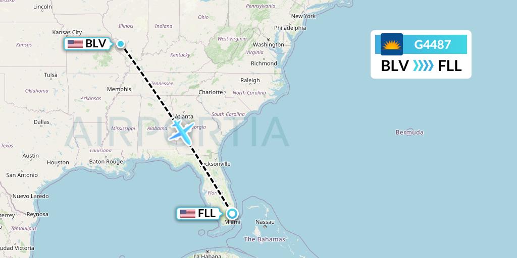 G4487 Allegiant Air Flight Map: Belleville to Fort Lauderdale