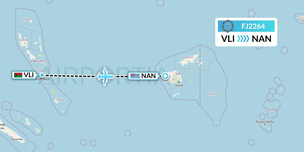 FJ2264 Fiji Airways Flight Map: Port Vila to Nadi