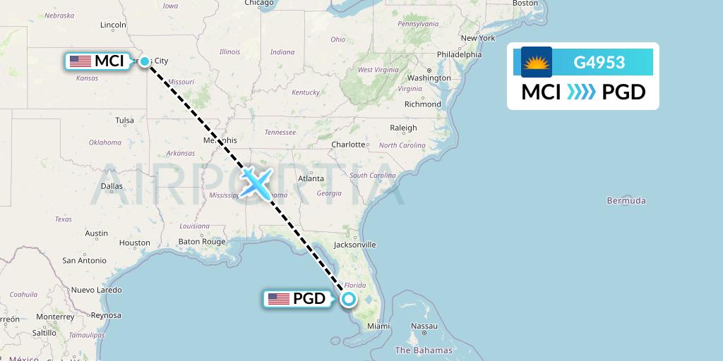 G4953 Allegiant Air Flight Map: Kansas City to Punta Gorda