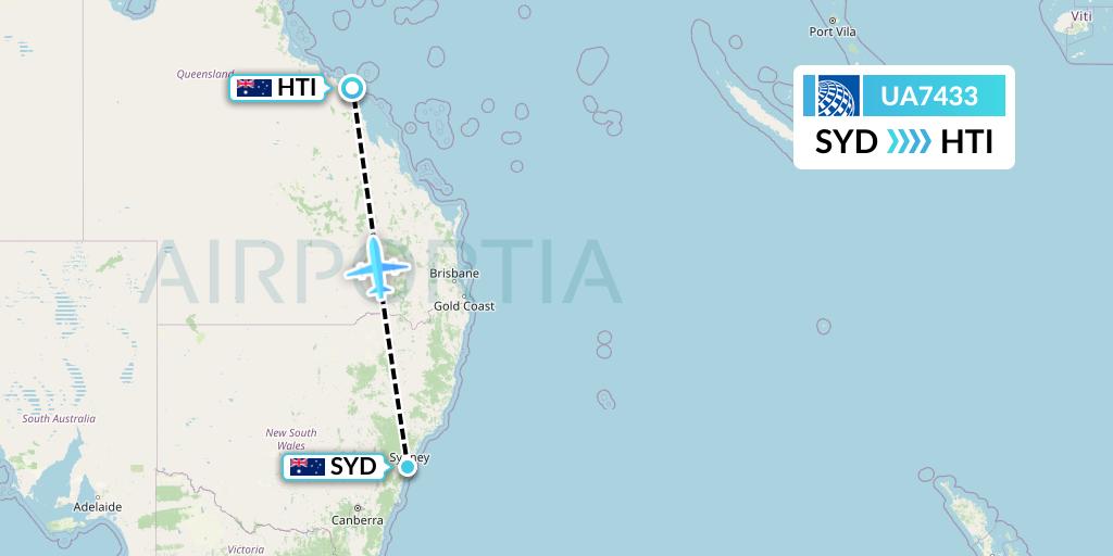 UA7433 United Airlines Flight Map: Sydney to Hamilton Island