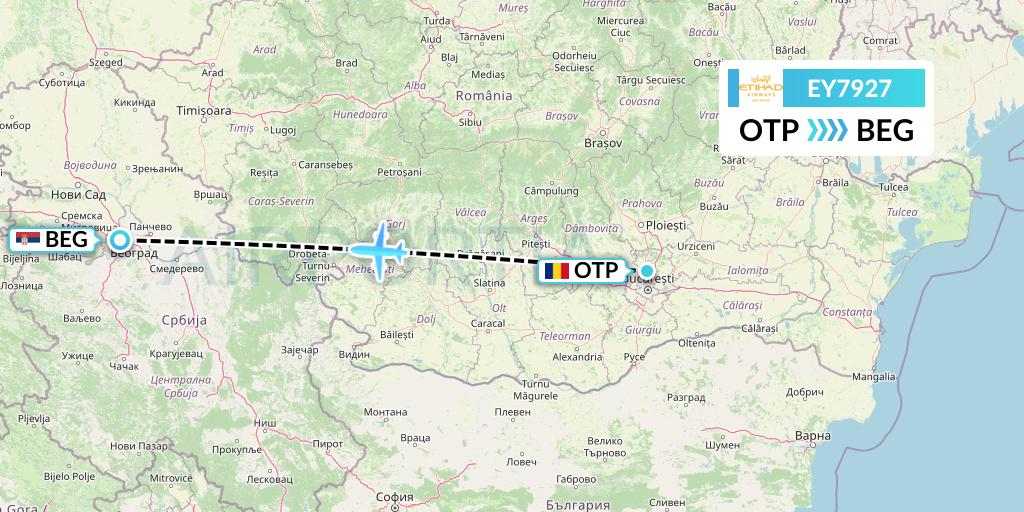 EY7927 Etihad Airways Flight Map: Bucharest to Belgrade