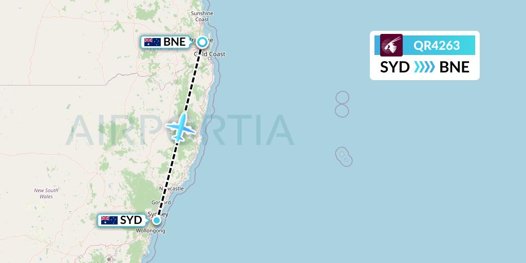 QR4263 Qatar Airways Flight Map: Sydney to Brisbane