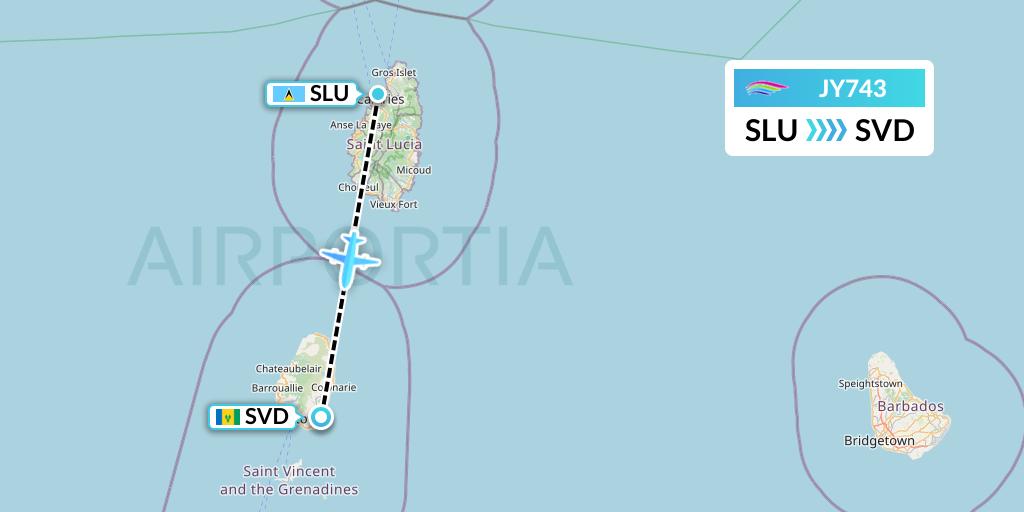 JY743 InterCaribbean Airways Flight Map: Castries to Kingstown