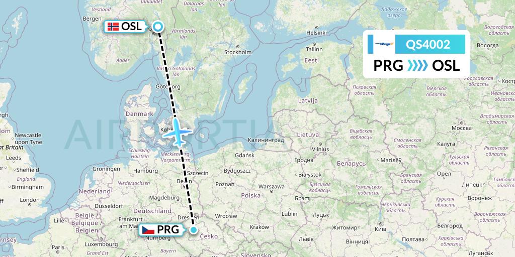 QS4002 Smartwings Flight Map: Prague to Oslo