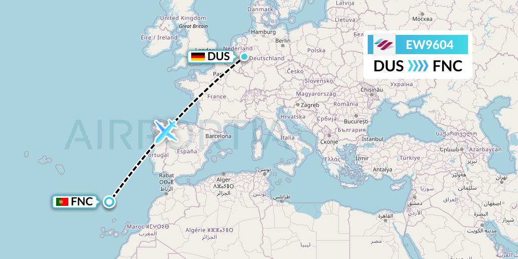 EW9604 Eurowings Flight Map: Dusseldorf to Funchal