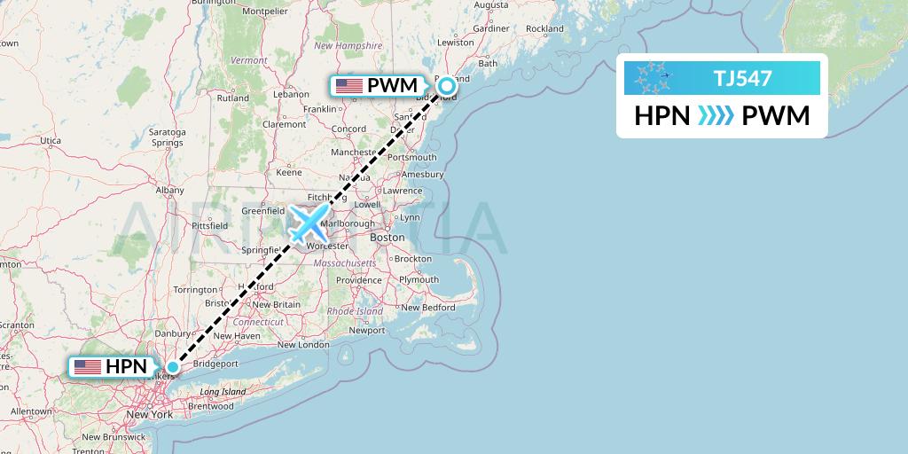 TJ547 Tradewind Aviation Flight Map: White Plains to Portland