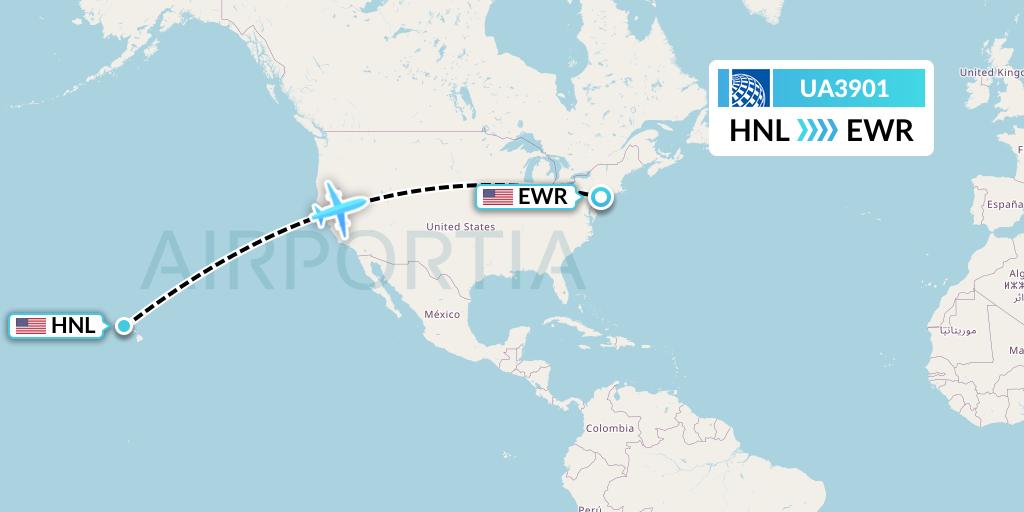 UA3901 United Airlines Flight Map: Honolulu to New York