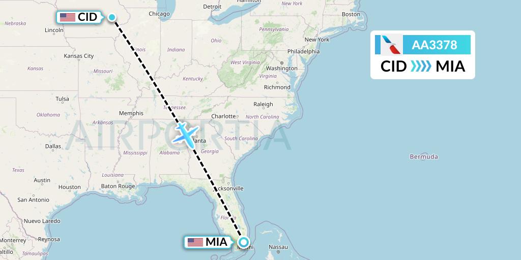 AA3378 American Airlines Flight Map: Cedar Rapids to Miami