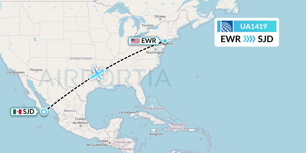 UA1419 United Airlines Flight Map: New York to San Jose del Cabo