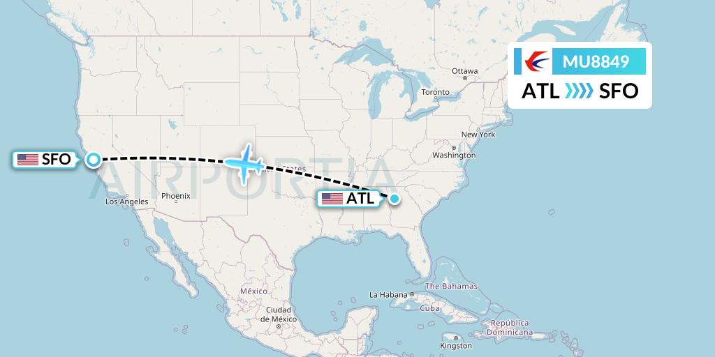 MU8849 China Eastern Airlines Flight Map: Atlanta to San Francisco