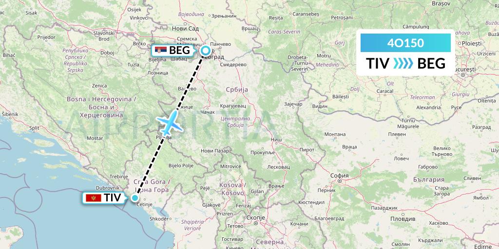 4O150 Air Montenegro Flight Map: Tivat to Belgrade