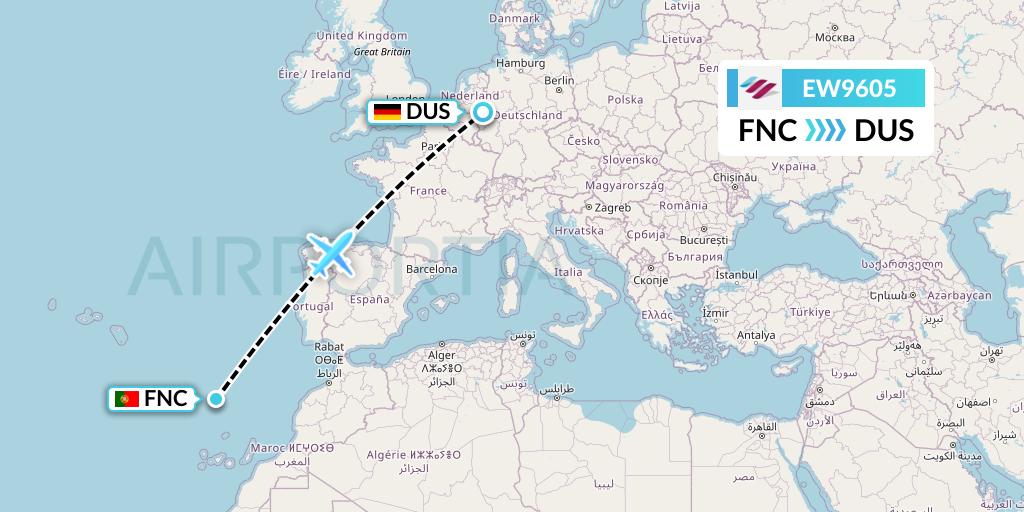 EW9605 Eurowings Flight Map: Funchal to Dusseldorf