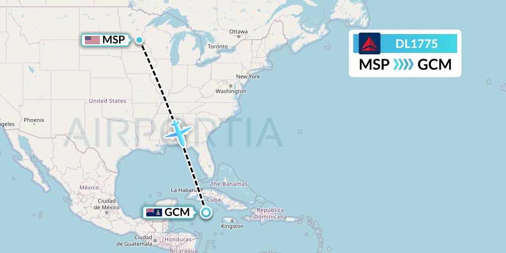 DL1775 Delta Air Lines Flight Map: Minneapolis to George Town