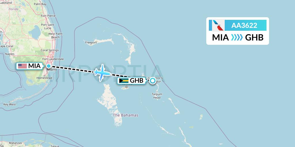 AA3622 American Airlines Flight Map: Miami to Governor's Harbour