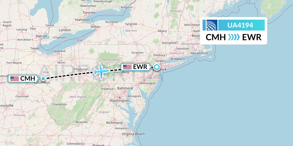 UA4194 United Airlines Flight Map: Columbus to New York