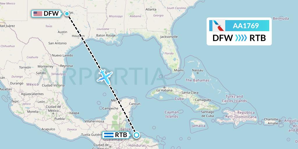 AA1769 American Airlines Flight Map: Dallas to Roatan