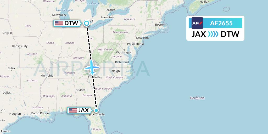 AF2655 Air France Flight Map: Jacksonville to Detroit