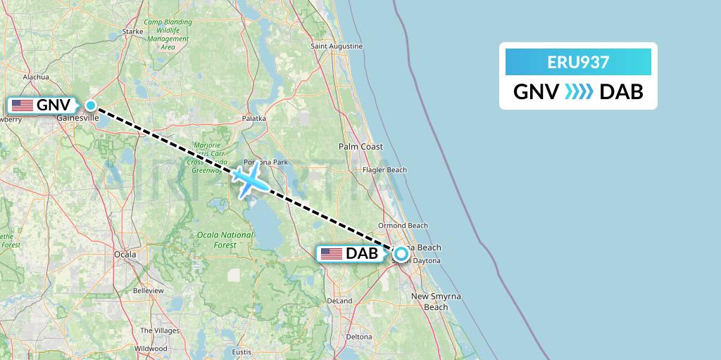 ERU937 Embry-riddle Aeronautical University Flight Map: Gainesville to Daytona Beach