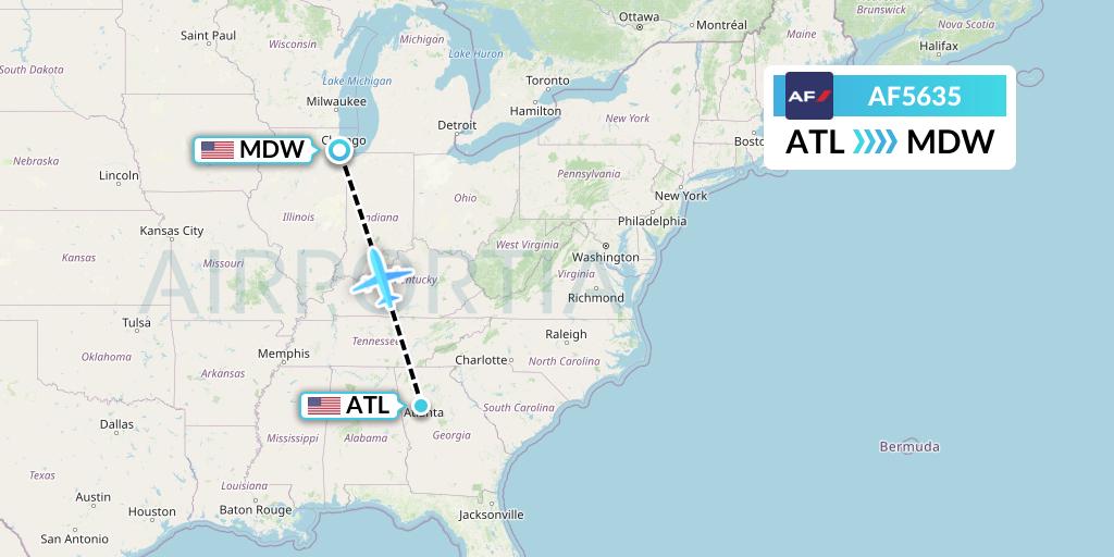 AF5635 Air France Flight Map: Atlanta to Chicago