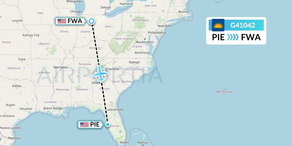 G41042 Allegiant Air Flight Map: St. Petersburg to Fort Wayne